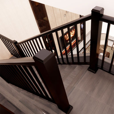 Wandmontage houten trappengraaf voor modern ontwerp stalen balkon en aluminiumrail