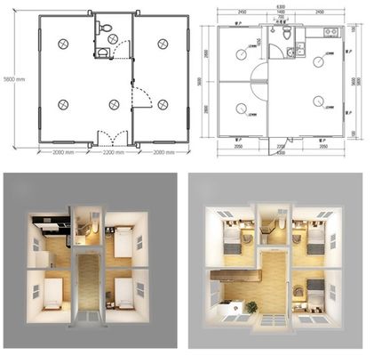 Uitbreidbare vouwcontainer 20ft/40ft 2 slaapkamers prefab villa met aangepaste kleur